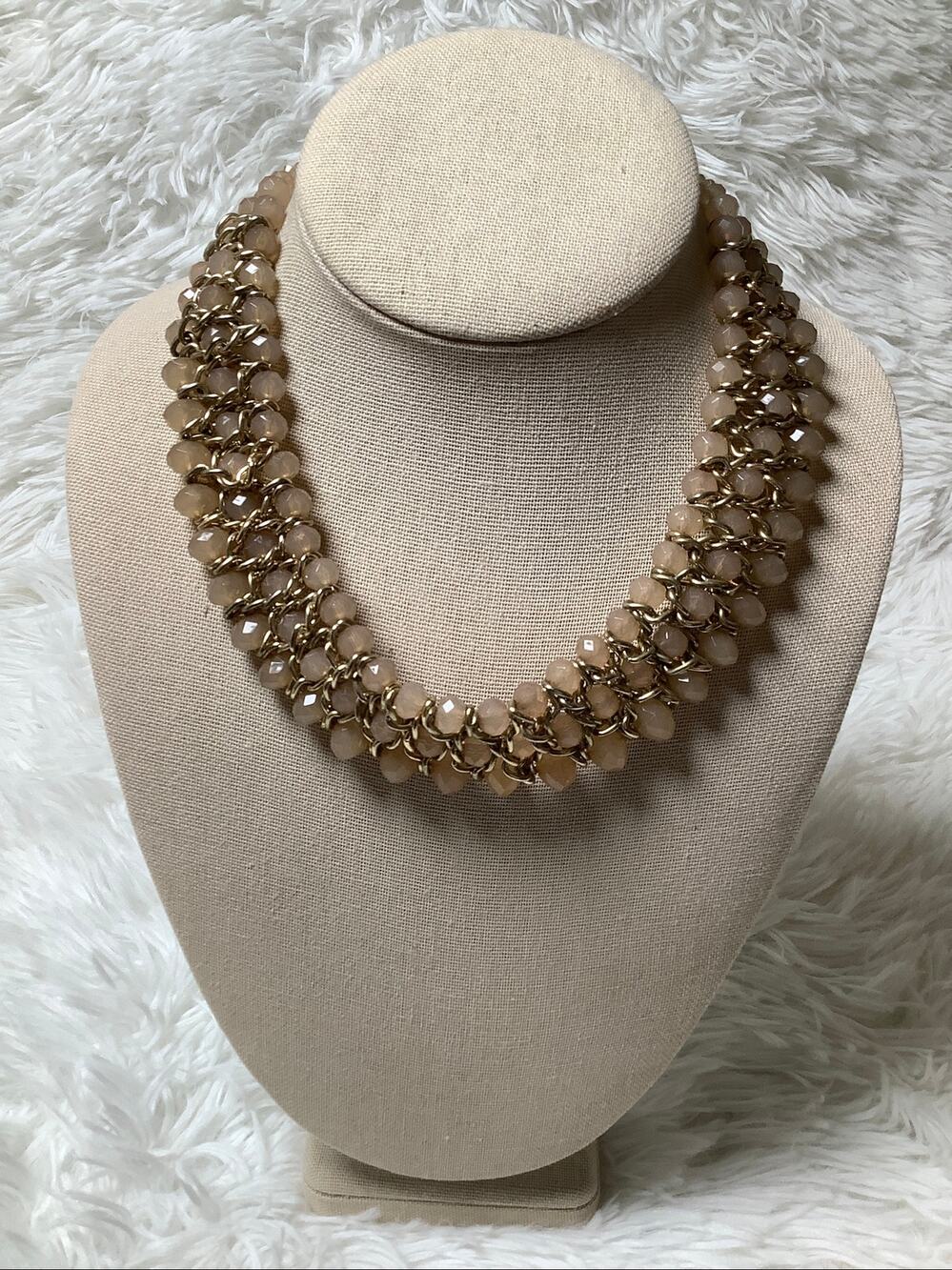 NY & Co Gold-Tone Multi-Strand Champagne Color Crystal Bead Necklace F18-32